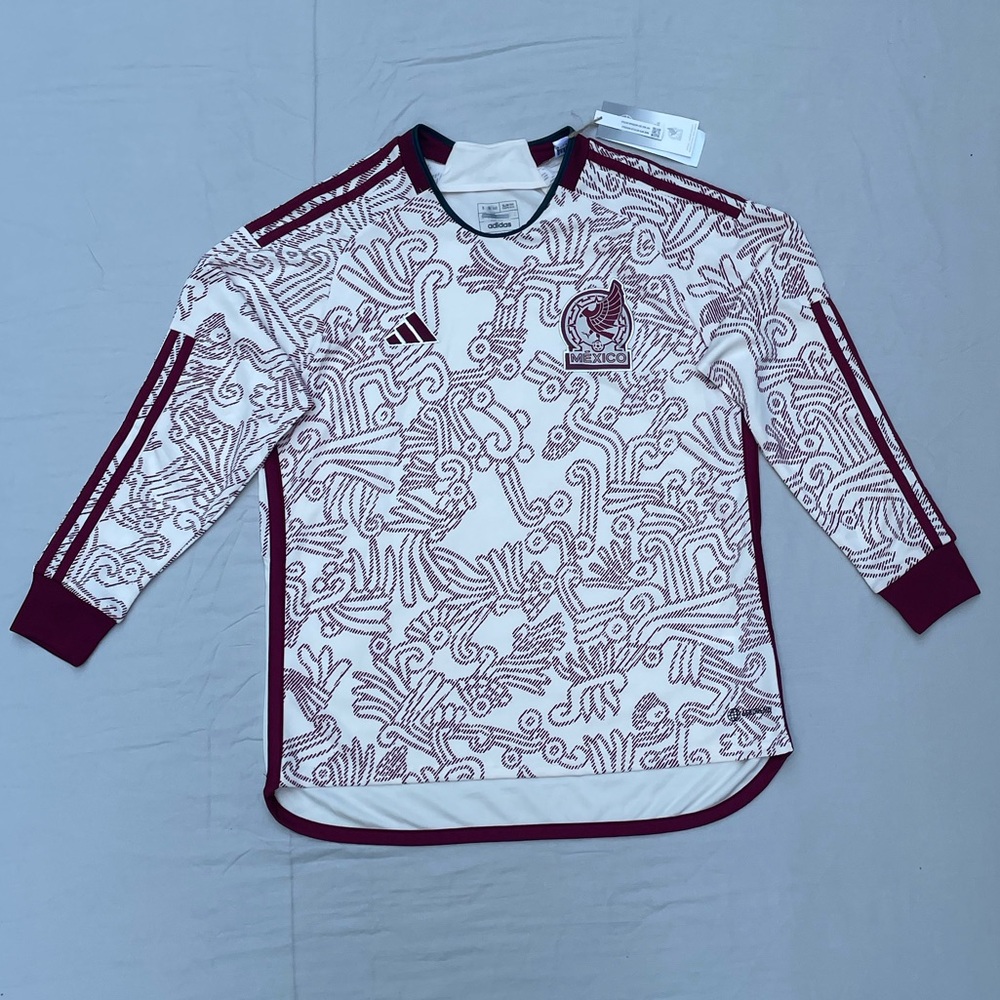 Men’s Adidas Mexico Long Sleeve Jersey Cream & Burgundy Size SMALL